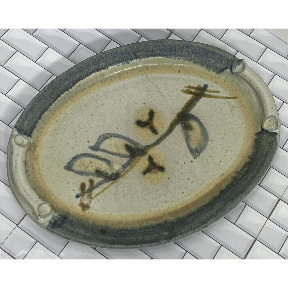 Vintage 1987 Studio Art Pottery Stoneware Tray Japanese Style Salt Glaze Signed